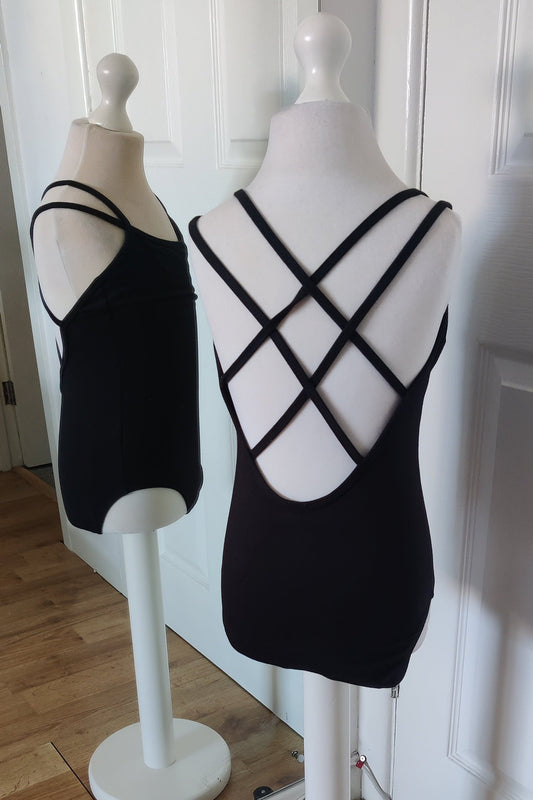 Black Cotton double cross camisole leotard